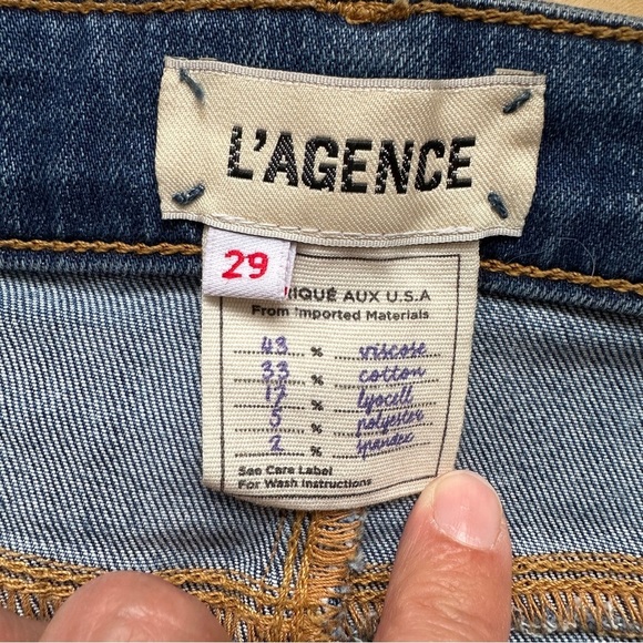 L’Agence - Margot Neptune Blue High-Rise Skinny Jeans with Black Tuxedo Stripe - Picture 4 of 11